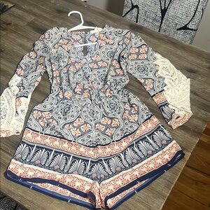 Bohemian Patterned Long Sleeve Romper
